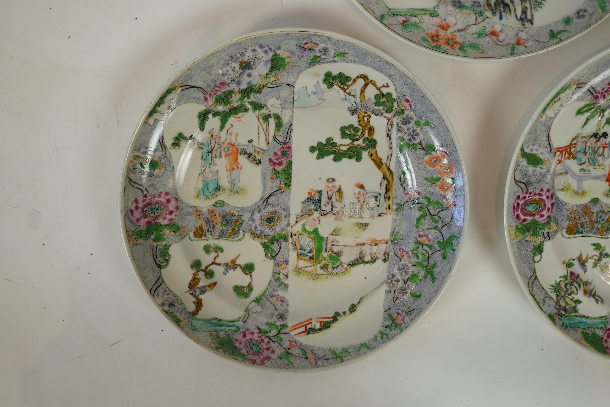 Three Chinese enamelled porcelain plates, mid 19th century